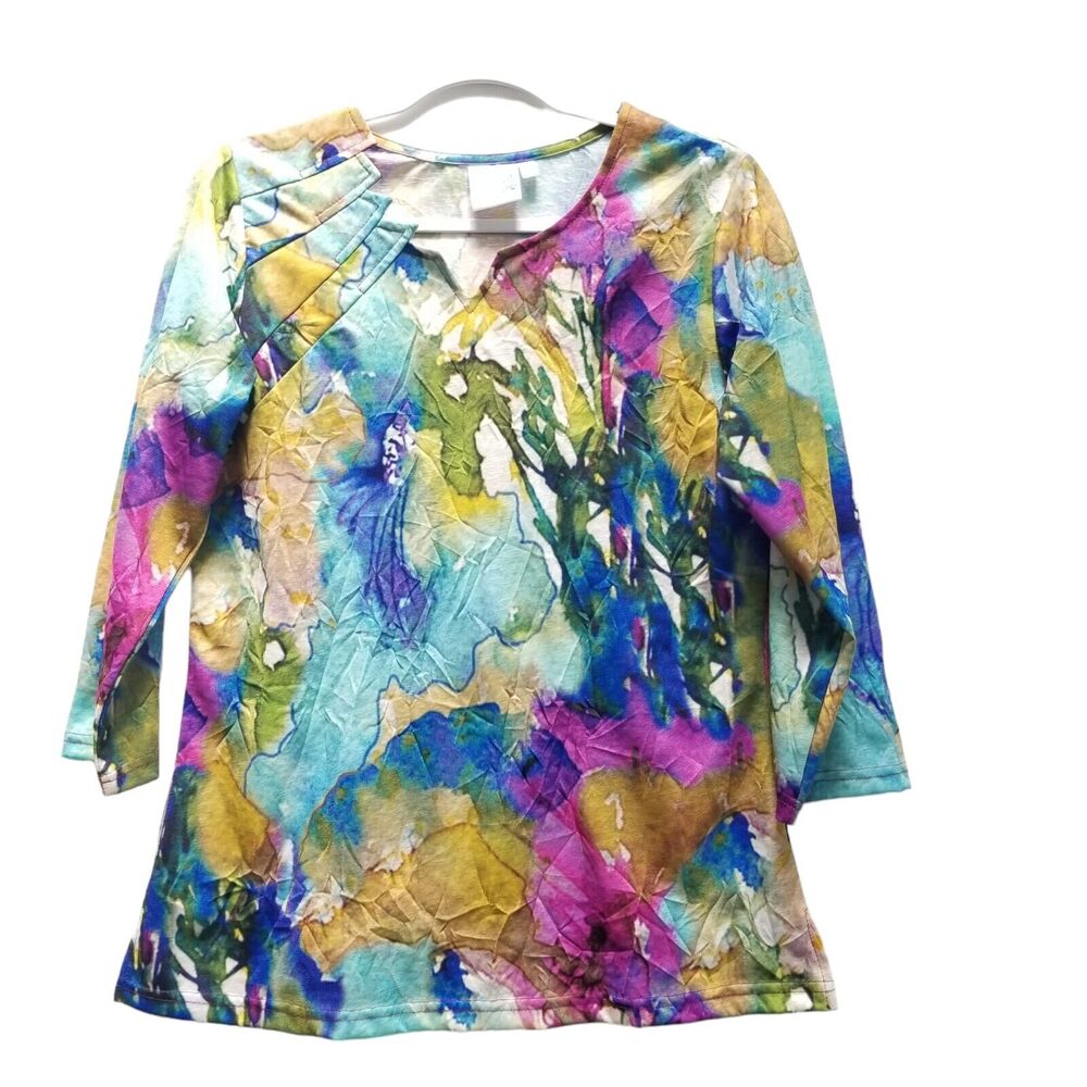Parsley & Sage Shirt Top Womens S Multicolor Print Floral 3/4 Slv Art To Wear